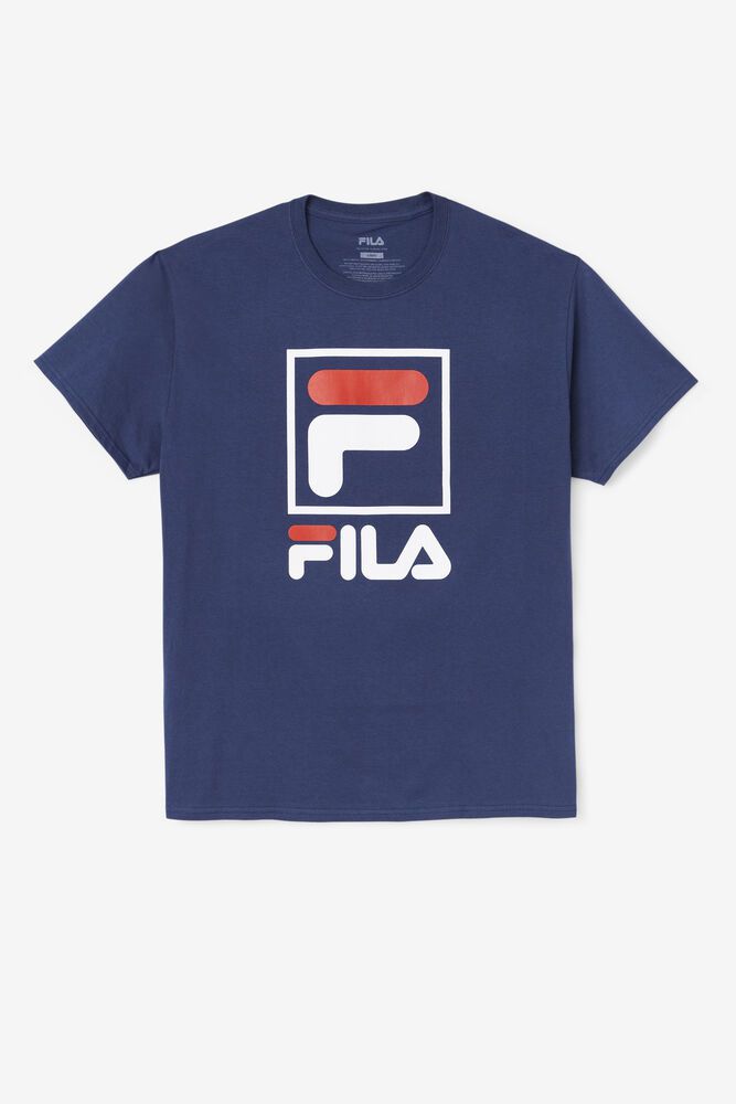 Fila T-Shirt Mens Navy - Stacked - Philippines 8102647-PJ